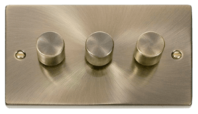 Click Deco VPAB163 3 Gang 2 Way 100W LED Dimmer Switch - Antique Brass