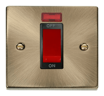Click Deco VPAB201BK 1 Gang 45A DP Switch With Neon - Antique Brass