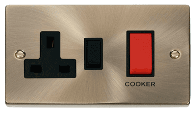 Click Deco VPAB204BK 45A DP Switch + 13A Switched Socket - Antique Brass
