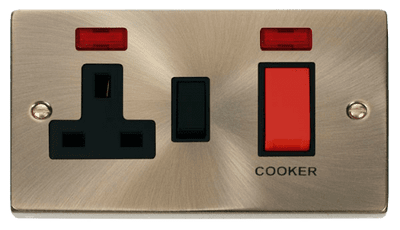 Click Deco VPAB205BK 45A DP Switch + 13A Switched Socket & Neons (2) - Antique Brass