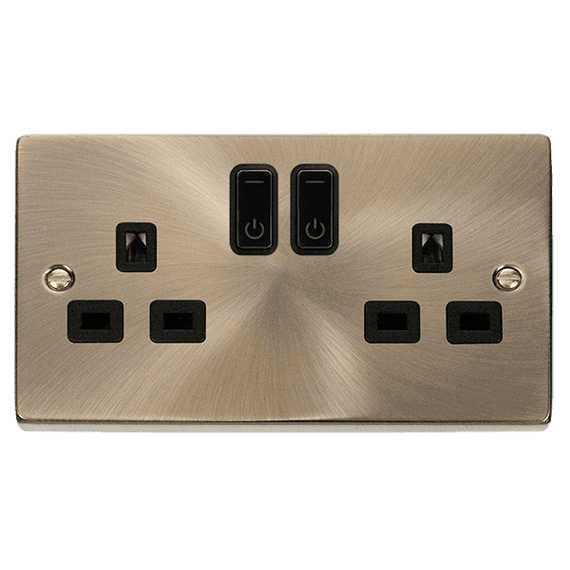 Click Deco VPAB30536BK 13A 2 Gang RF Smart Socket Antique Brass With ...