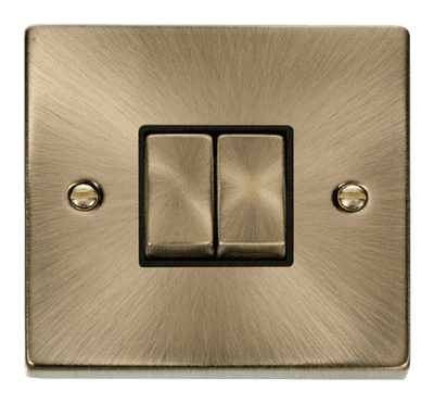 Click Deco VPAB412BK 2 Gang 2 Way Ingot 10AX Switch - Antique Brass