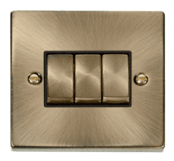 Click Deco VPAB413BK 3 Gang 2 Way Ingot 10AX Switch - Antique Brass