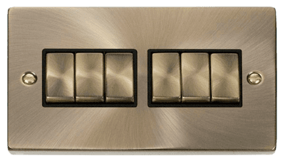 Click Deco VPAB416BK 6 Gang 2 Way Ingot 10AX Switch - Antique Brass