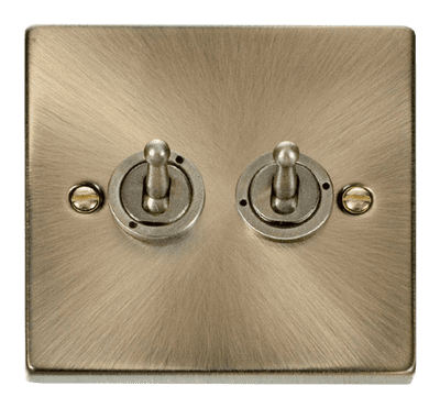 Click Deco VPAB422 2 Gang 2 Way 10AX Toggle Switch - Antique Brass