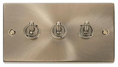 Click Deco VPAB423 3 Gang 2 Way 10AX Toggle Switch - Antique Brass