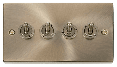 Click Deco VPAB424 4 Gang 2 Way 10AX Toggle Switch - Antique Brass