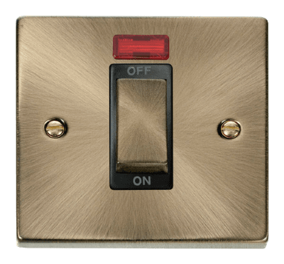 Click Deco VPAB501BK Ingot 1 Gang 45A DP Switch With Neon - Antique Brass