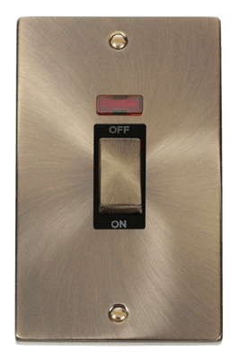 Click Deco VPAB503BK Ingot 2 Gang 45A DP Switch With Neon - Antique Brass
