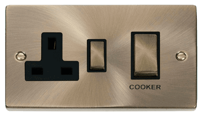 Click Deco VPAB504BK Ingot 45A DP Switch + 13A Switched Socket - Antique Brass
