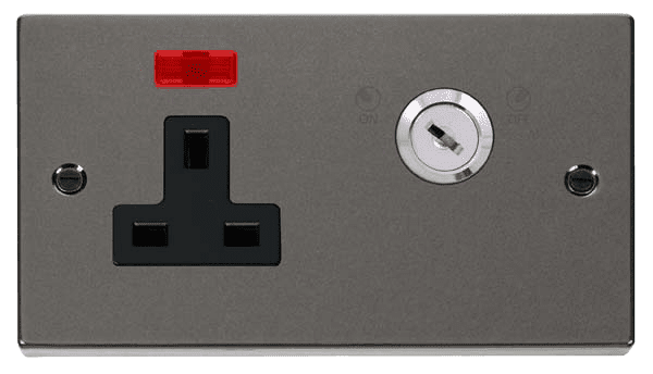 Click Deco VPBN675BK 13A 1 Gang DP Key Lockable Socket With Neon Black ...