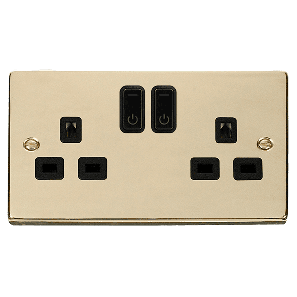 Click Deco VPBR30536BK 13A 2 Gang RF Smart Socket Polished Brass With ...