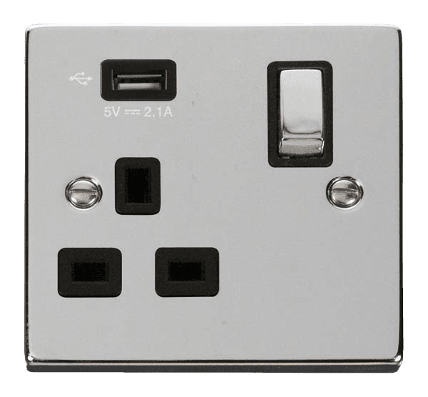 Click Deco VPCH571UBK 13A 1G Ingot Switched Socket With 2 1A USB Outlet ...