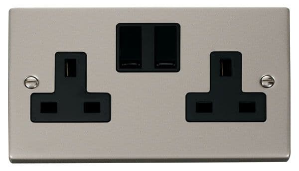 Click Deco VPPN036BK 2 Gang 13A DP Switched Socket Outlet - Pearl Nickel