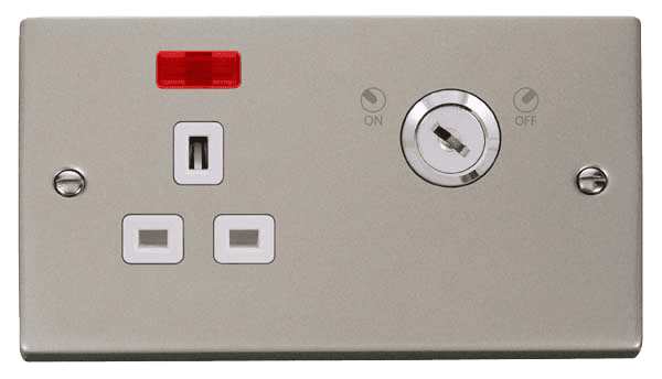 Click Deco VPPN655WH 13A 1 Gang DP Lockable Socket W Neon Pearl Nickel ...