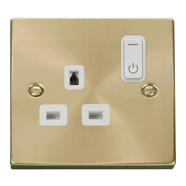 Click Deco VPSB30535WH 13A 1 Gang RF Smart Socket Satin Brass With ...