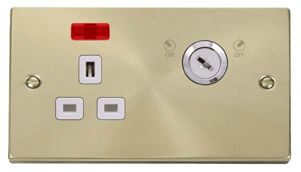 Click Deco VPSB655WH 13A 1 Gang DP Lockable Socket W Neon Satin Brass ...