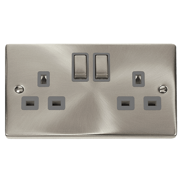 Click Deco VPSC536GY 13A 2 Gang DP Switched Socket Outlet Satin Chrome ...