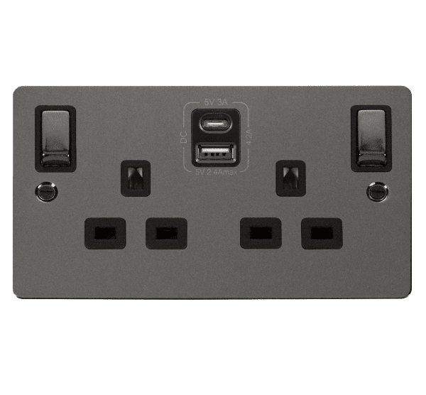 Click Define FPBN586BK 2 Gang 13A Switched Socket 42A A&C USB Black ...