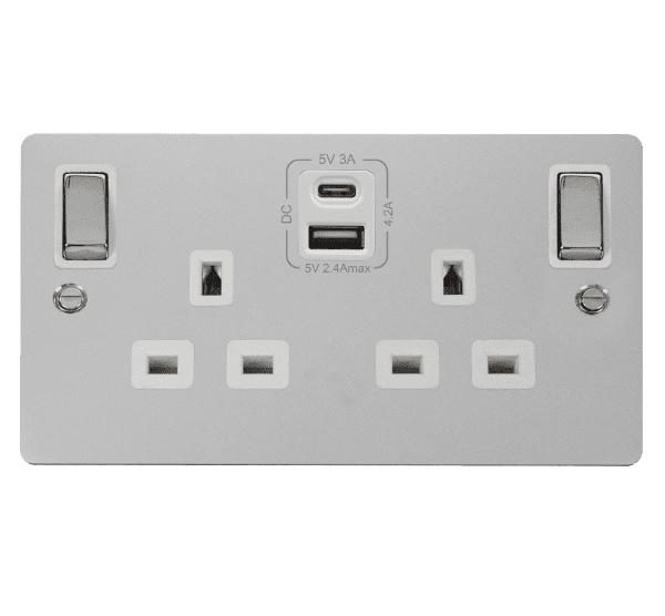 Click Define FPCH586WH 2 Gang 13A Switched Socket 42A A&C USB Chrome ...