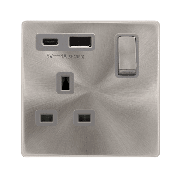 Click Definity SFBS585GY 13A 1 Gang Switched Safety Shutter Socket ...