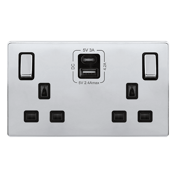 Click Definity SFCH586BK 13A 2 Gang Switched Safety Shutter Socket With ...