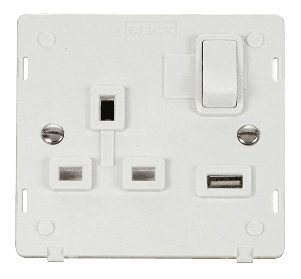 Click Definity SIN771PW 13A 1 Gang Switched Socket With 21A USB Outlet ...