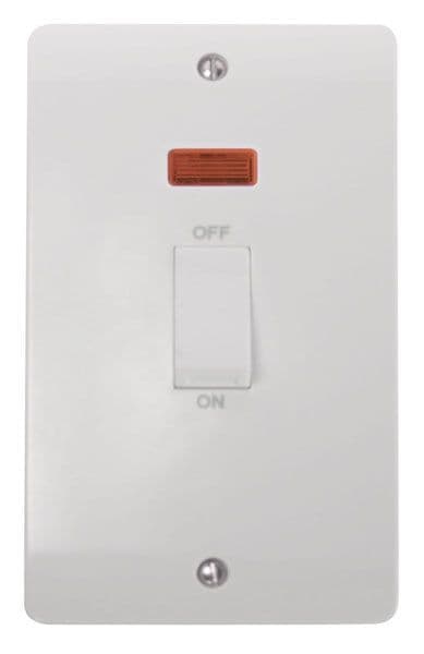 Click Mode CMA503 45A 2 Gang Single Cooker Switch With Neon - White