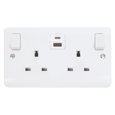 Click Mode CMA786 USB (Type C & A, 4.2A) Double Switched Socket White