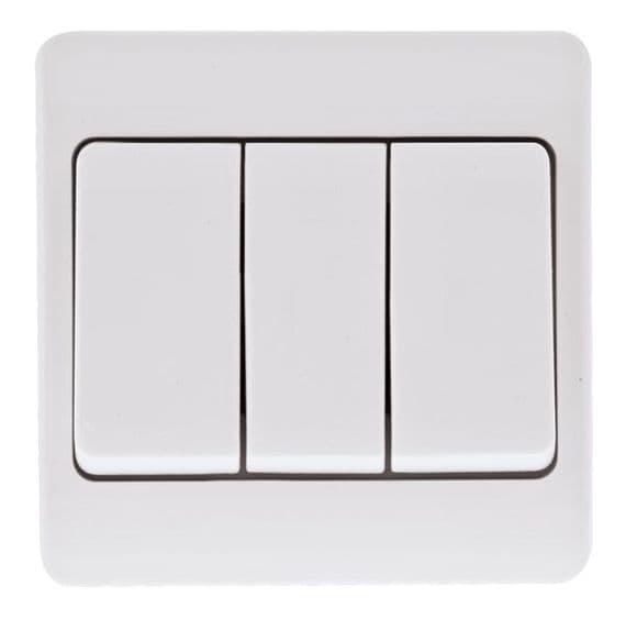 Click Mode CMA813 10AX 3 Gang 2 Way Wide Rocker Switch - White