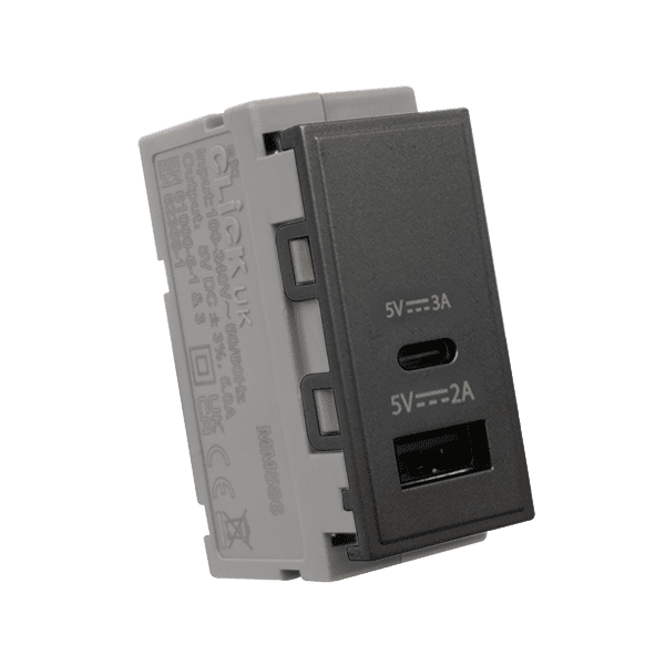 Click New Media MM586BK Dual USB Module 2a Type A 3A Type C Black
