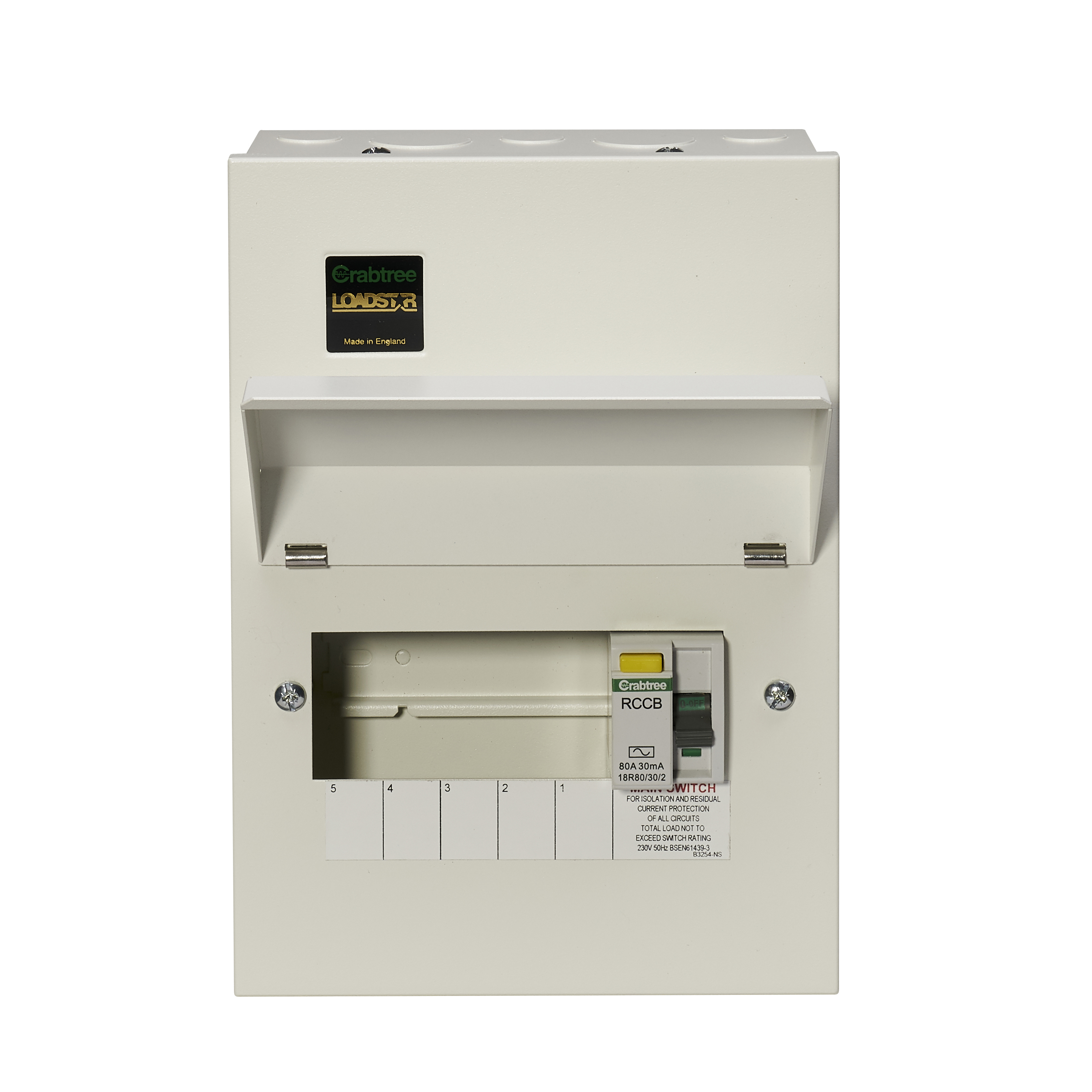 Crabtree 18MR5/80/30 Loadstar 5 Way Consumer Unit RCD Incomer 80A 30mA ...