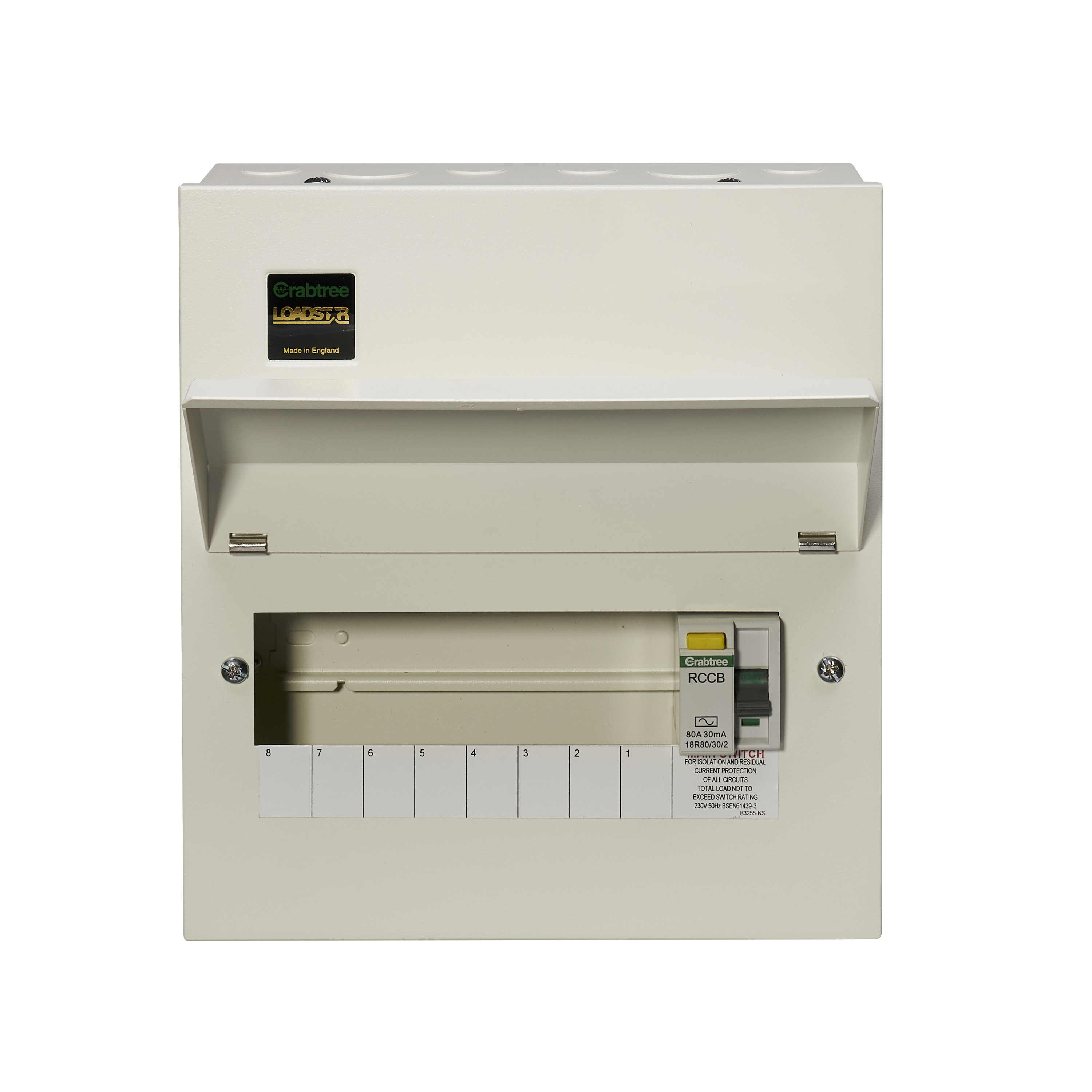 Crabtree 18MR8/80/30 Loadstar 8 Way Consumer Unit RCD Incomer 80A 30mA ...