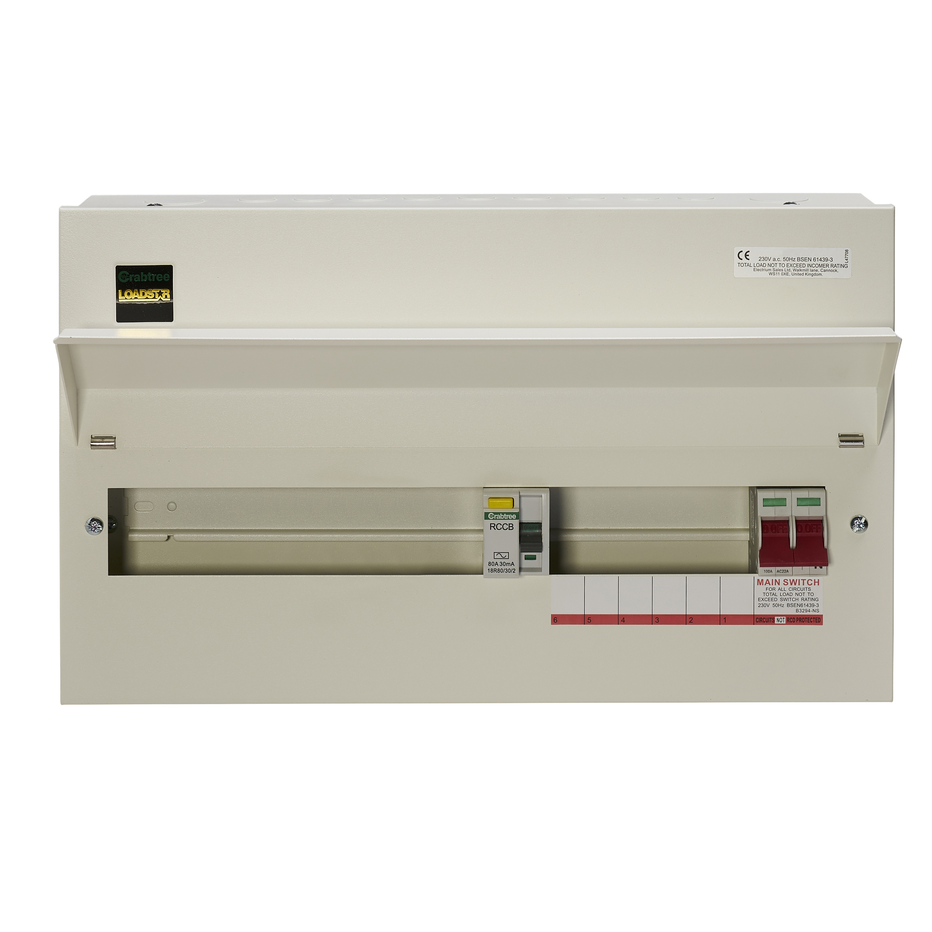 Crabtree 18MRSL17 Loadstar 17 Way Split Load Consumer Unit 100A Main ...