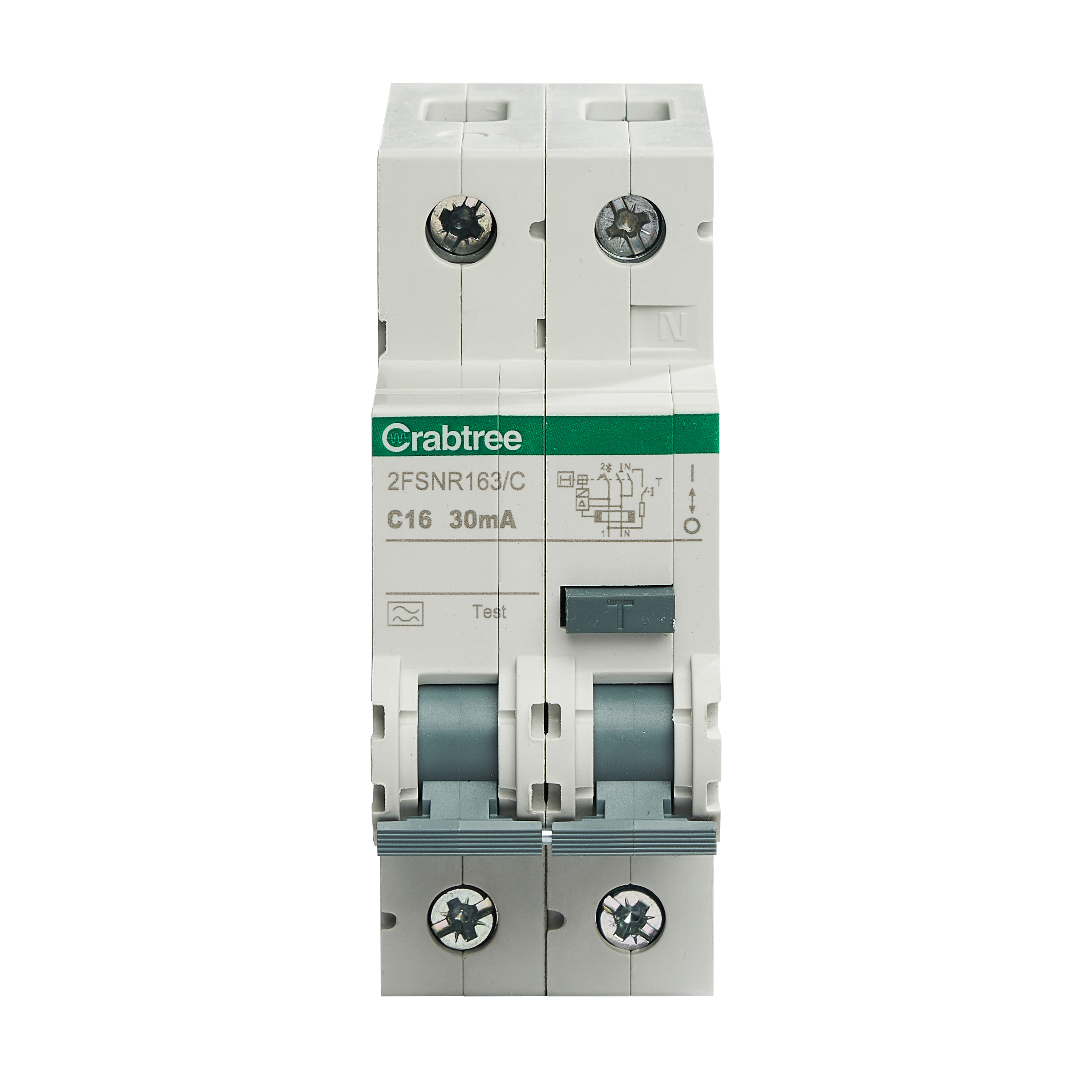 Crabtree 2FSNR163/C Loadstar 16A 30mA SPSWN C Curve 6kA Type A 2 Module ...