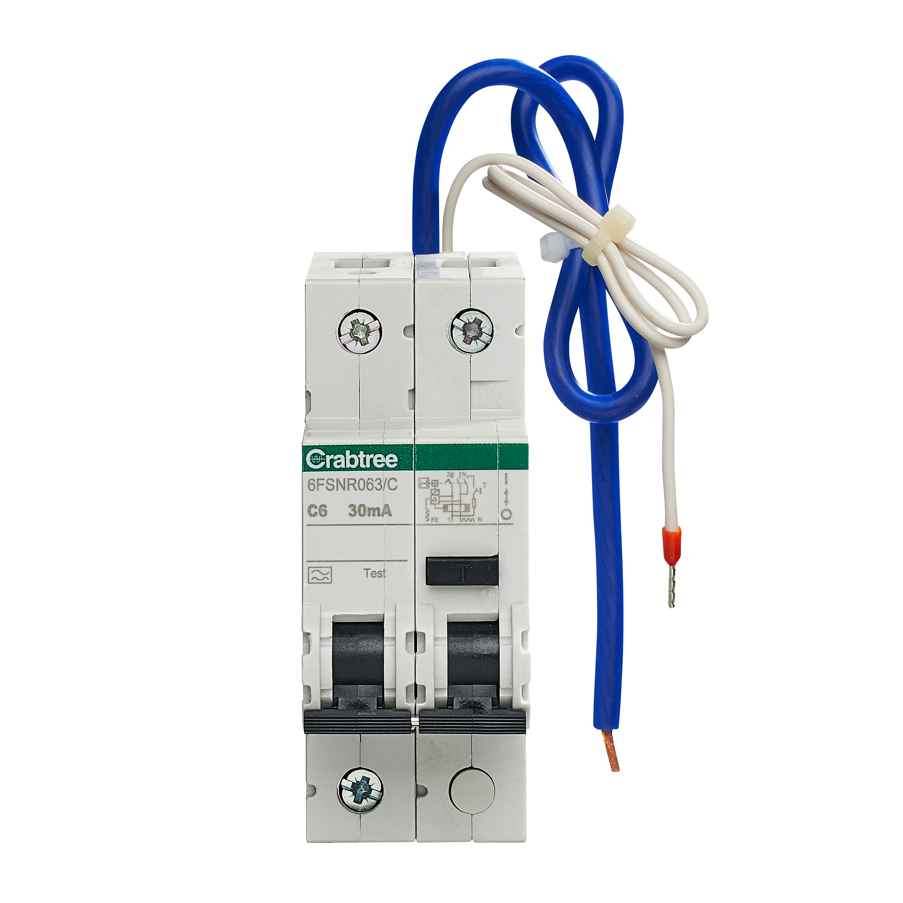 Crabtree 6FSNR063/C Loadstar 6A 30mA SPSWN C Curve 6kA Type A 2 Module RCBO