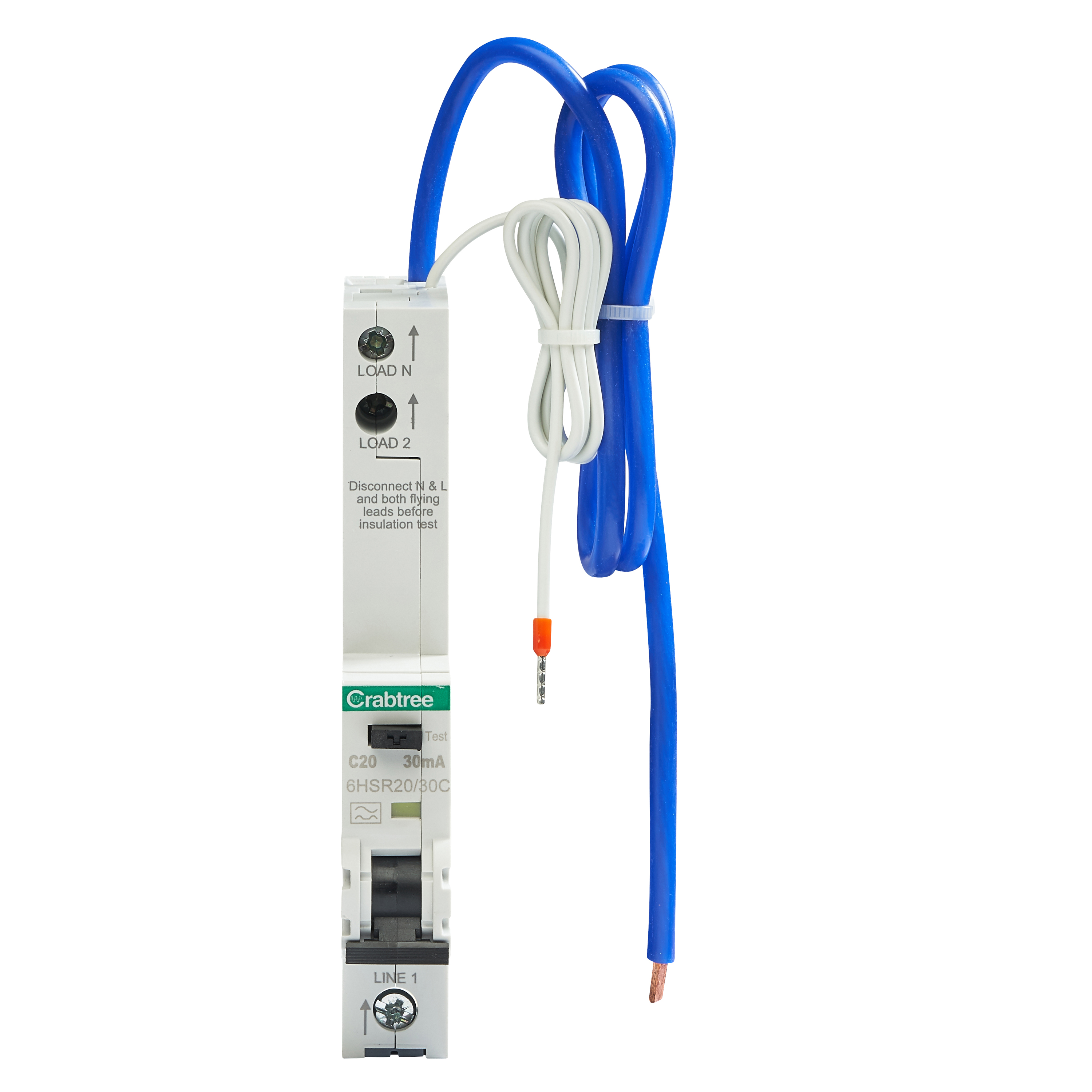 Crabtree 6HSR20/30C Loadstar C20 30mA 10kA 1P N Type A RCBO 1 Module Width