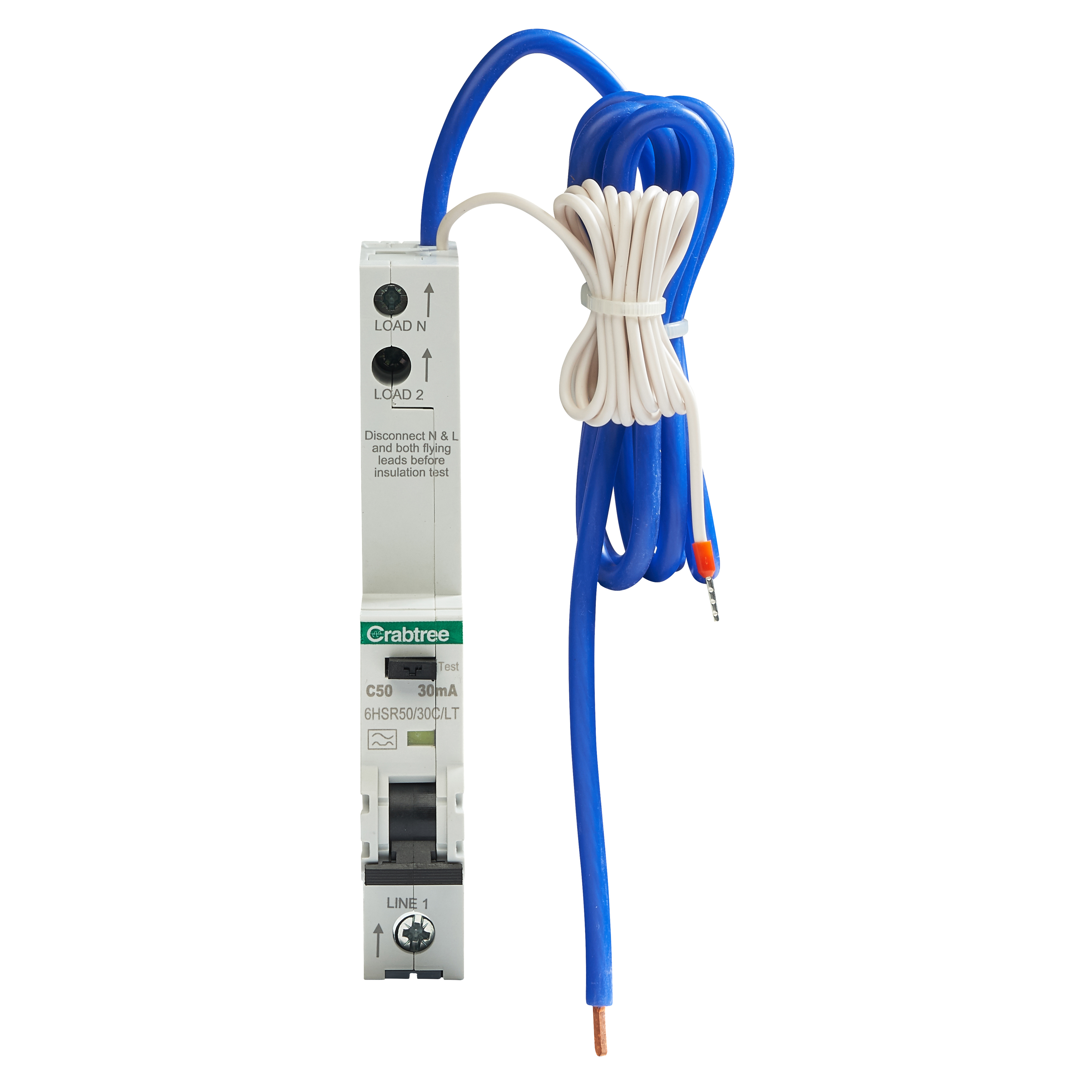 Crabtree 6HSR50/30C/LT Loadstar C50 30mA 10kA 1P N Type A RCBO 1 Module ...