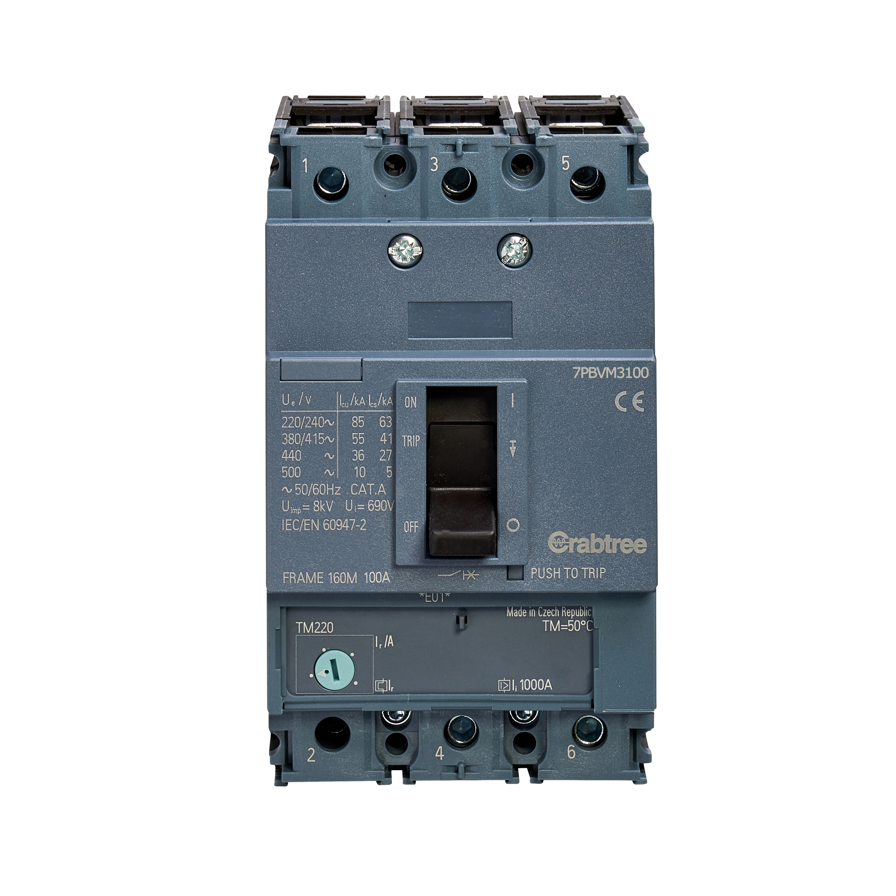 Crabtree 7PBVM3100 Powerstar VM160 100A 55kA 3P 7PBV MCCB ATFM c/w Box ...