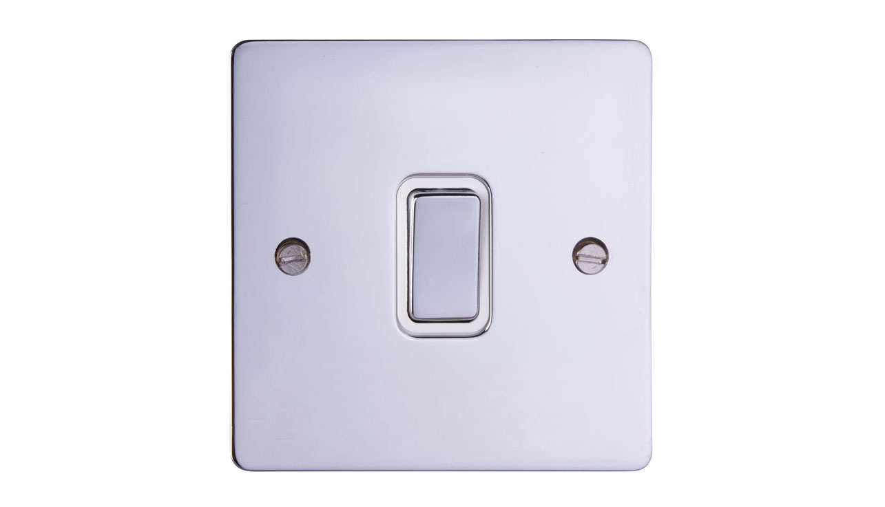 Deta 8106CHW Ultra Flatplate 1 Gang Intermediate 10AX Plate Switch Chrome White Insert Box Of 5