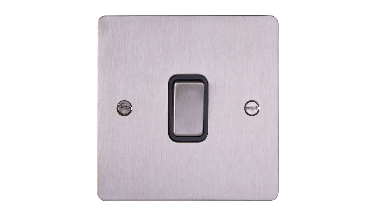 Deta 8106SSB Ultra Flatplate 1 Gang Intermediate 10AX Plate Switch Stainless Steel Black Insert Box Of 5