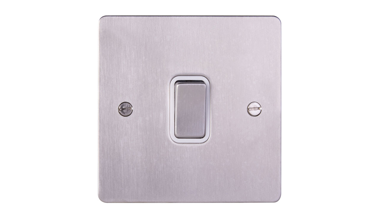 Deta 8106SSW Ultra Flatplate 1 Gang Intermediate 10AX Plate Switch Stainless Steel White Insert Box Of 5