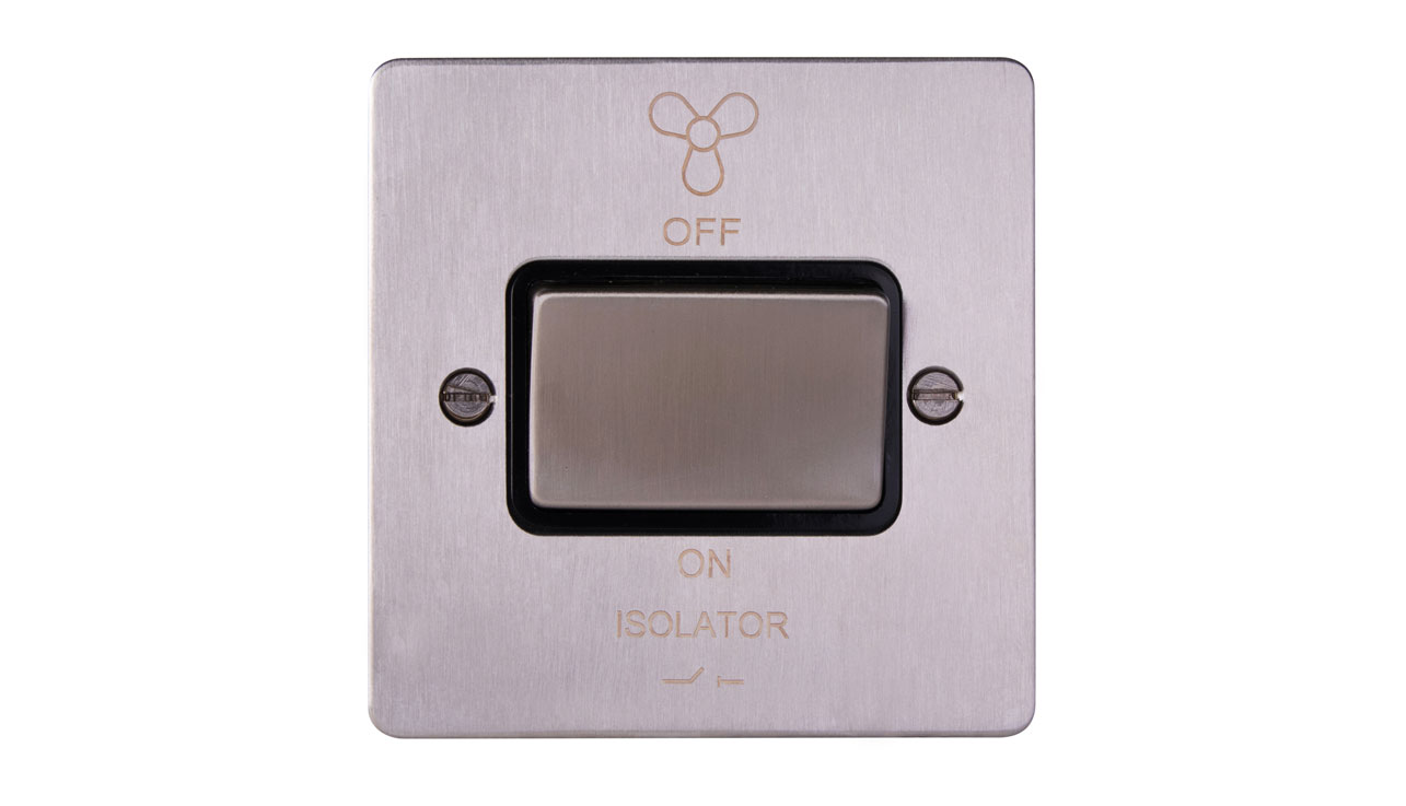 Deta 8107SSB Ultra Flatplate 3 Pole Fan Isolator 10A Stainless Steel Black Insert Box Of 5