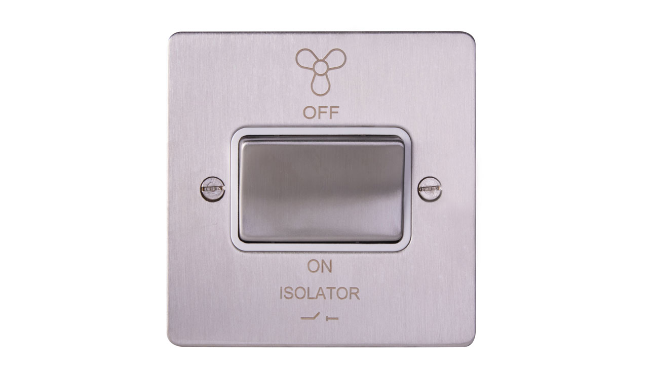 Deta 8107SSW Ultra Flatplate 3 Pole Fan Isolator 10A Stainless Steel White Insert Box Of 5