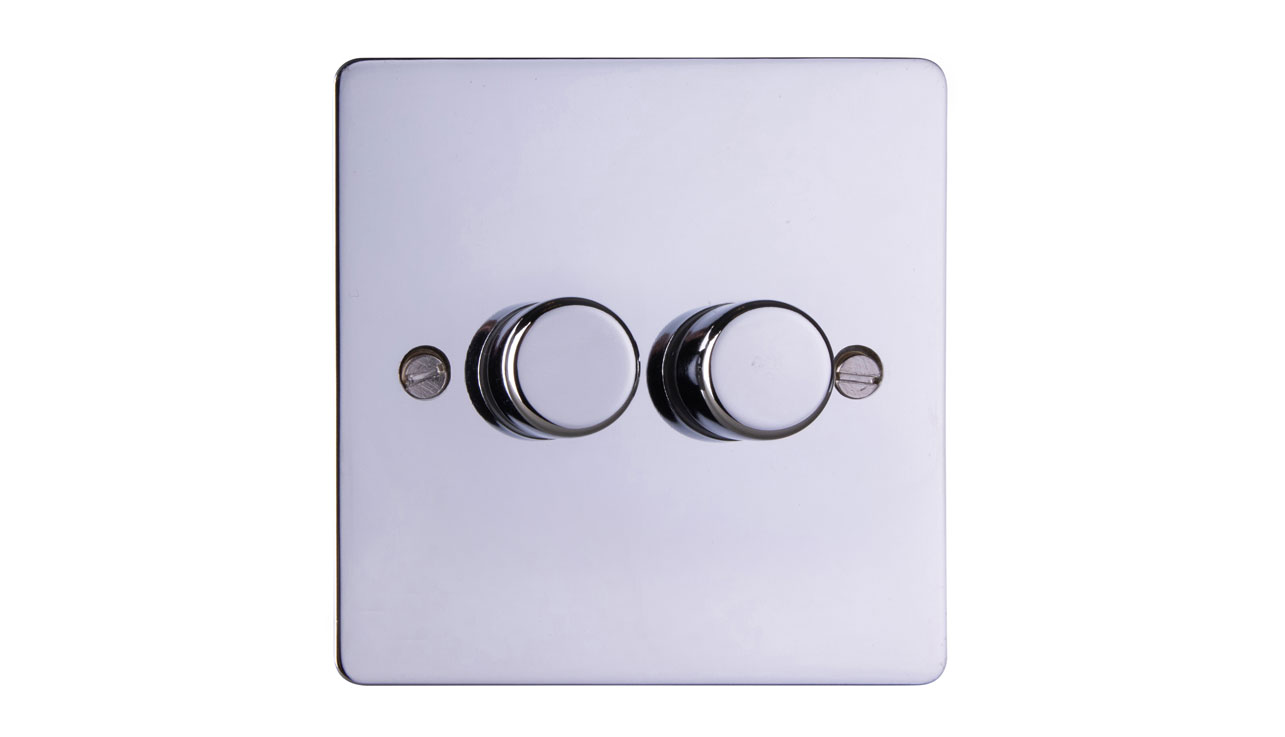 Deta 8130CH Ultra Flatplate 2 Gang 250W Universal Dimmer with Multiway Dimming Chrome Box Of 5