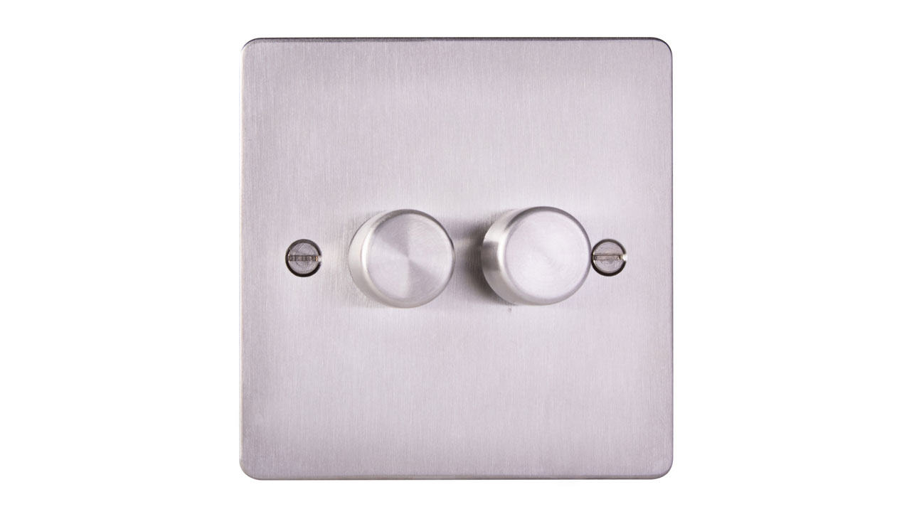 Deta 8130SS Ultra Flatplate 2 Gang 250W Universal Dimmer with Multiway Dimming Stainless Steel Box Of 5