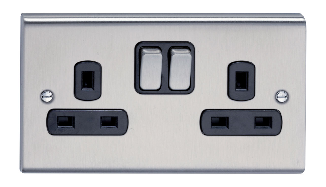 Deta SD1209SSB Slimline Decor 2 Gang 13A Switched Socket DP Stainless ...