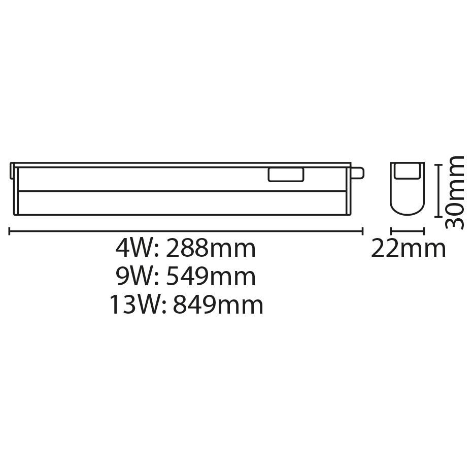 Eterna LINKCS9 Linkable 549mm Linear Under Cabinet LED Strip Light 9W CCT