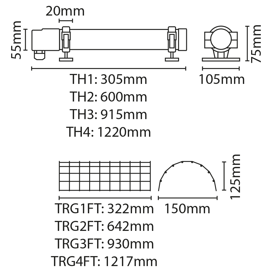 Eterna TRG1FT 1ft White Rounded Wire Guard For Tubular Heater