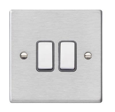 Hamilton 74R22SS-QG Hartland Satin Stainless 2G 10AX 2 Way Rocker With Quartz Grey Insert